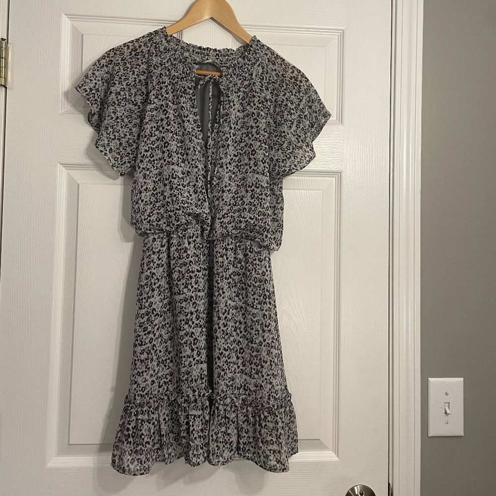Francesca's Mi Ami Women's Animal Print Short Sleeve Ruffle Mini Dress Size S